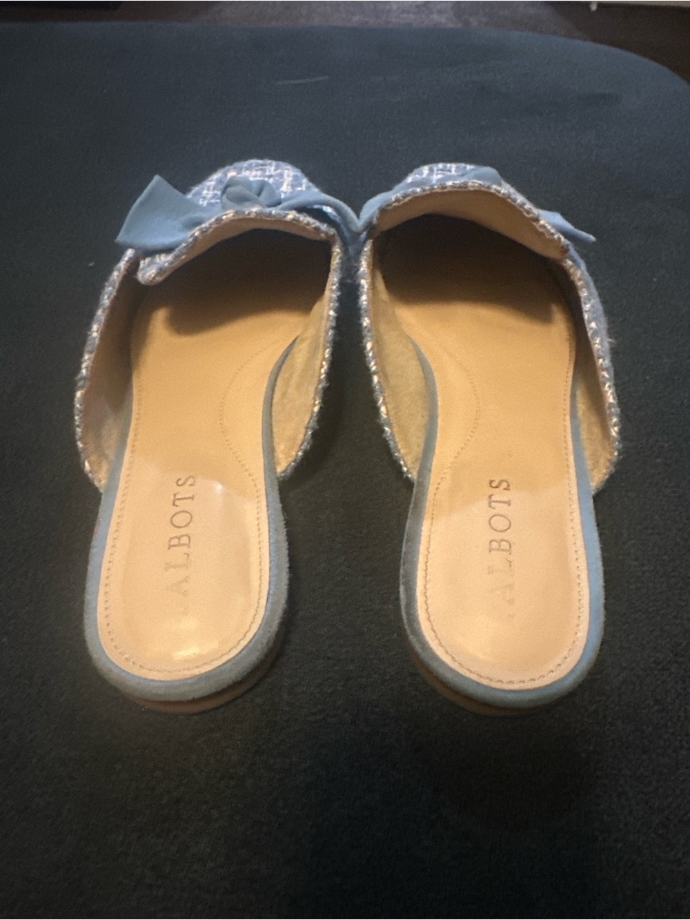 Talbots Light Blue Tweed Bow Slide Mules